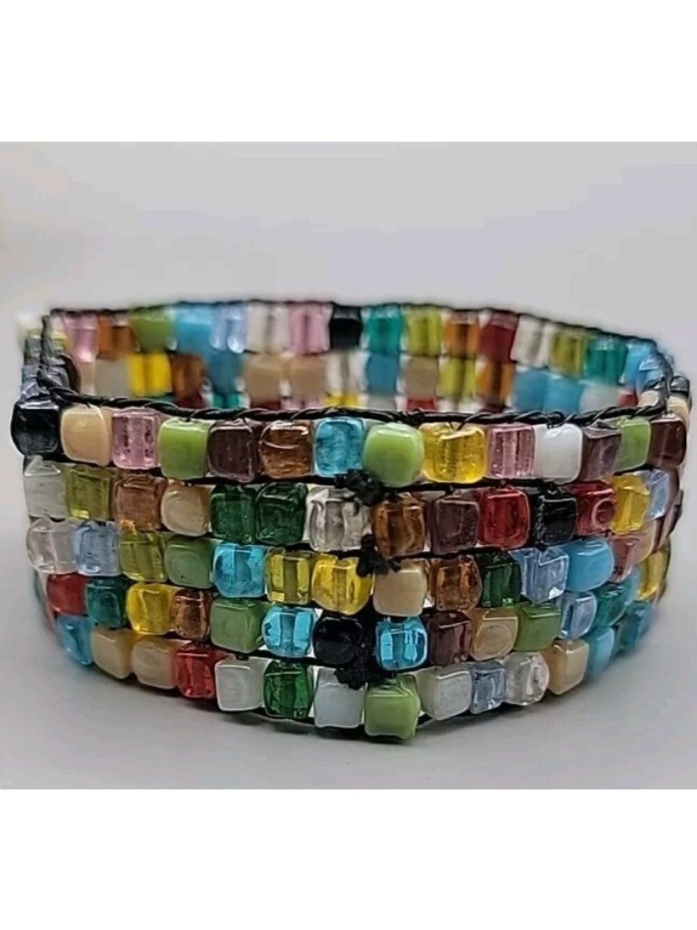 Multi Semi-Precious Gem Stone Glass Mosiac Stretch Bracelet Up To 8" Rough Cut - Picture 8 of 8